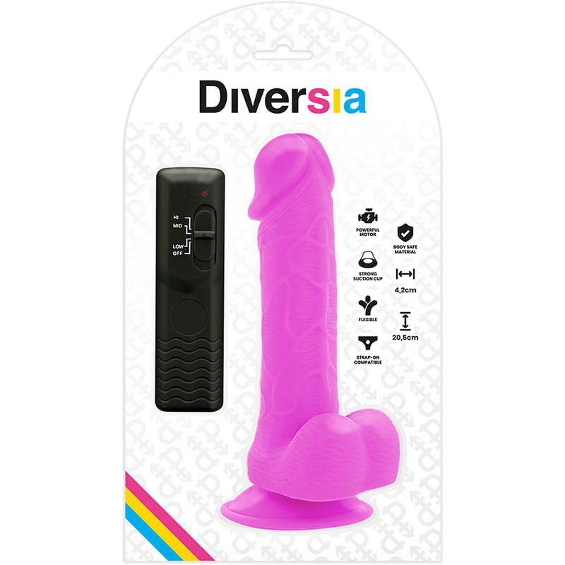 DIVERSIA - DILDO REALISTICO FLESSIBILE VIBRANTE LILLA 20,5 CM -O- 4,2 CM