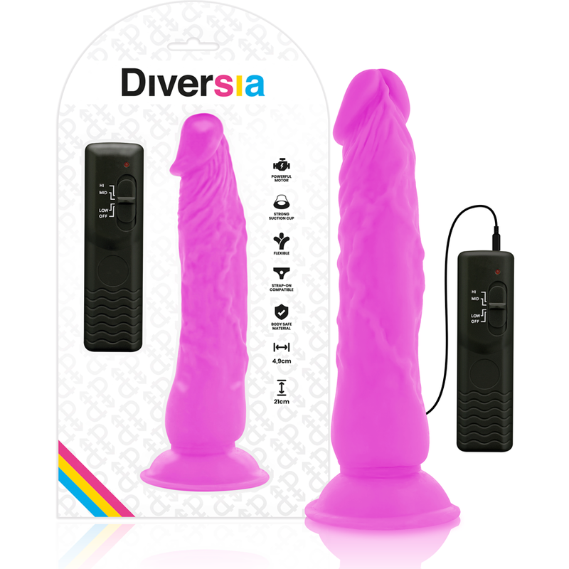 DIVERSIA - DILDO REALISTICO FLESSIBILE VIBRANTE LILLA 21 CM -O- 4,9 CM
