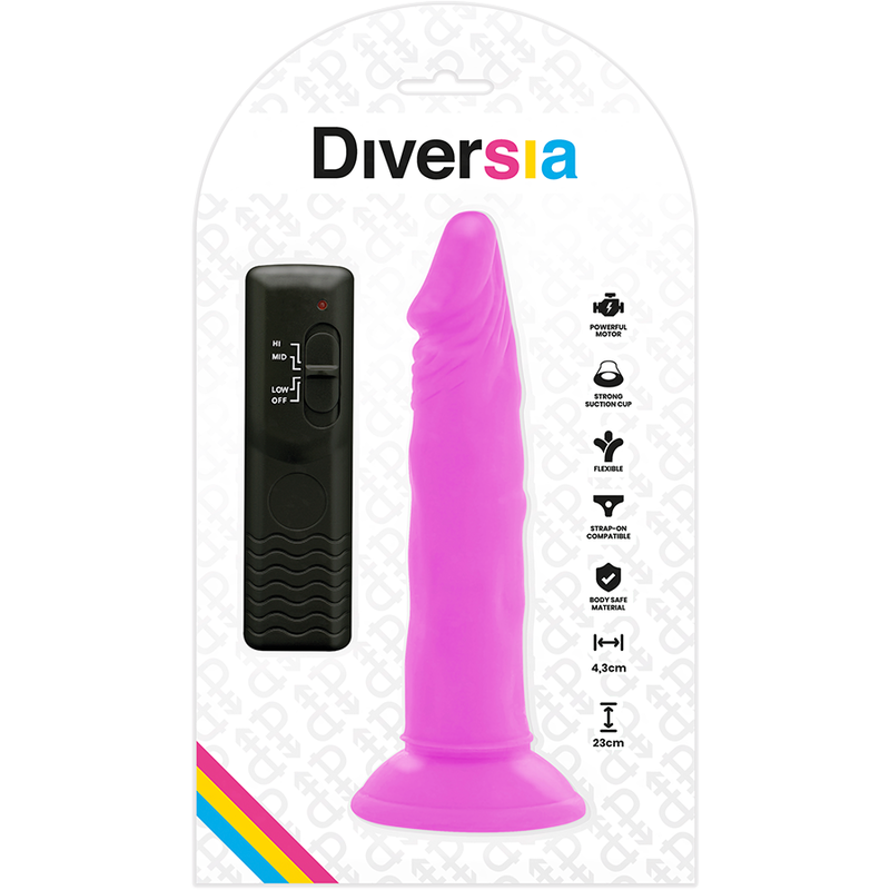 DIVERSIA - DILDO REALISTICO FLESSIBILE VIBRANTE LILLA 23 CM -O- 4,3 CM