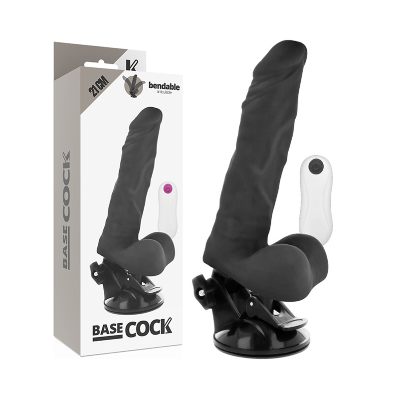 BASECOCK - VIBRATORE REALISTICO ARTICOLABILE TELECOMANDO NERO 21 CM -O- 5 CM