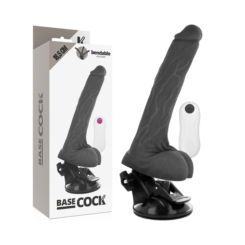 BASECOCK - VIBRATORE REALISTICO ARTICOLABILE TELECOMANDO NERO 18,5 CM -O- 4 CM