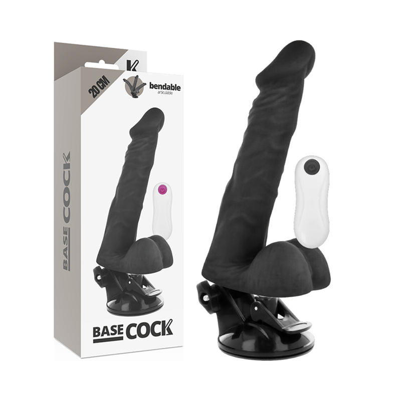 BASECOCK - VIBRATORE REALISTICO ARTICOLABILE TELECOMANDO NERO 20 CM -O- 4,5 CM