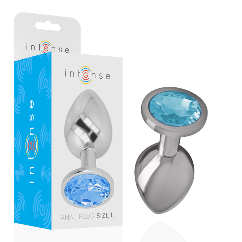 INTENSO - PLUG ANALE IN METALLO ALLUMINIO CON VETRO BLU TAGLIA L