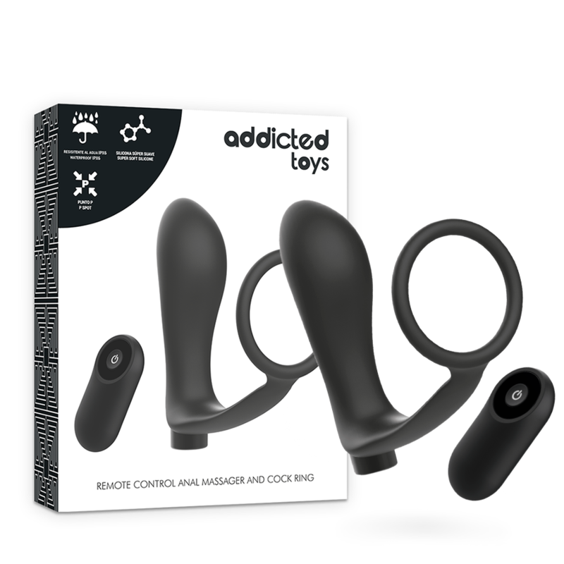 ADDICTED TOYS - PLUG ANALE RICARICABILE NERO CON TELECOMANDO E ANELLO PER PENE