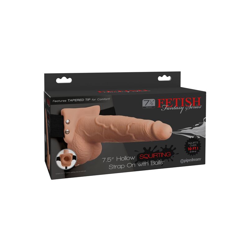SERIE FETISH FANTASY - IMBRACATURA REGOLABILE PENE REALISTICO CON TESTICOLI CHE SCHIZZANO 19 CM