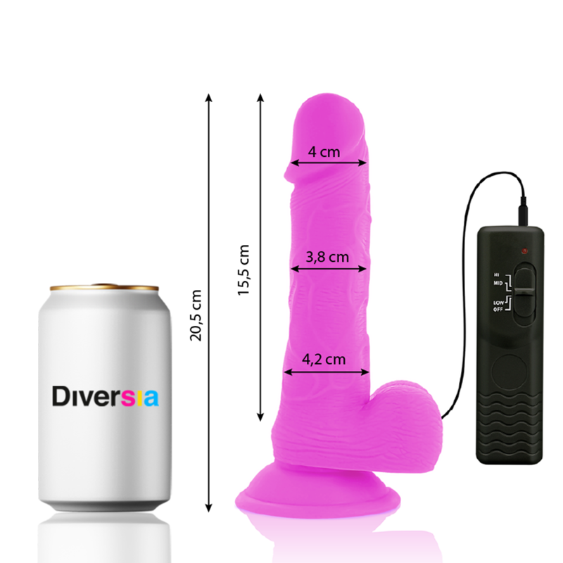DIVERSIA - DILDO REALISTICO FLESSIBILE VIBRANTE LILLA 20,5 CM -O- 4,2 CM