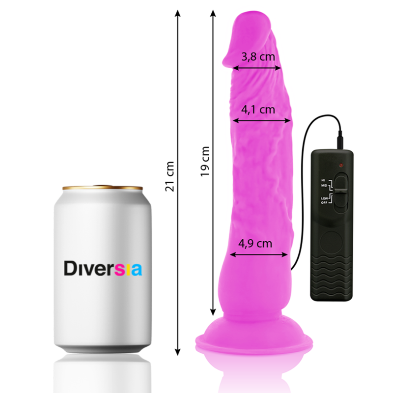 DIVERSIA - DILDO REALISTICO FLESSIBILE VIBRANTE LILLA 21 CM -O- 4,9 CM