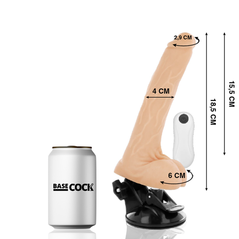 BASECOCK - VIBRATORE REALISTICO ARTICOLABILE TELECOMANDO NERO 18,5 CM -O- 4 CM