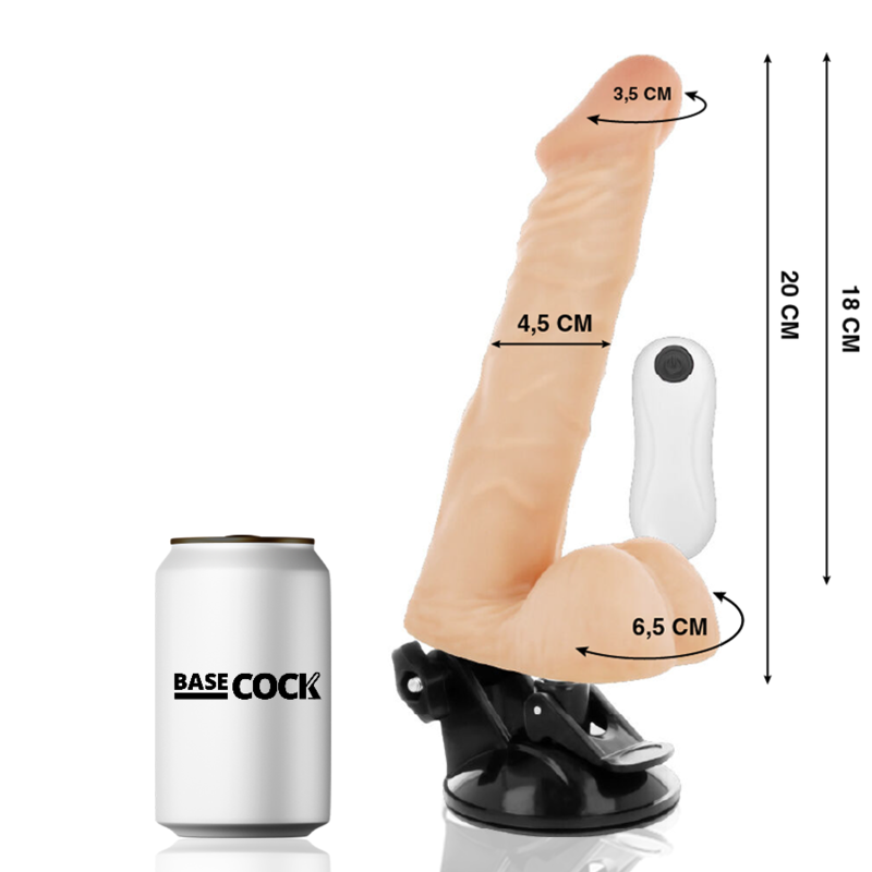 BASECOCK - VIBRATORE REALISTICO ARTICOLABILE TELECOMANDO NERO 20 CM -O- 4,5 CM