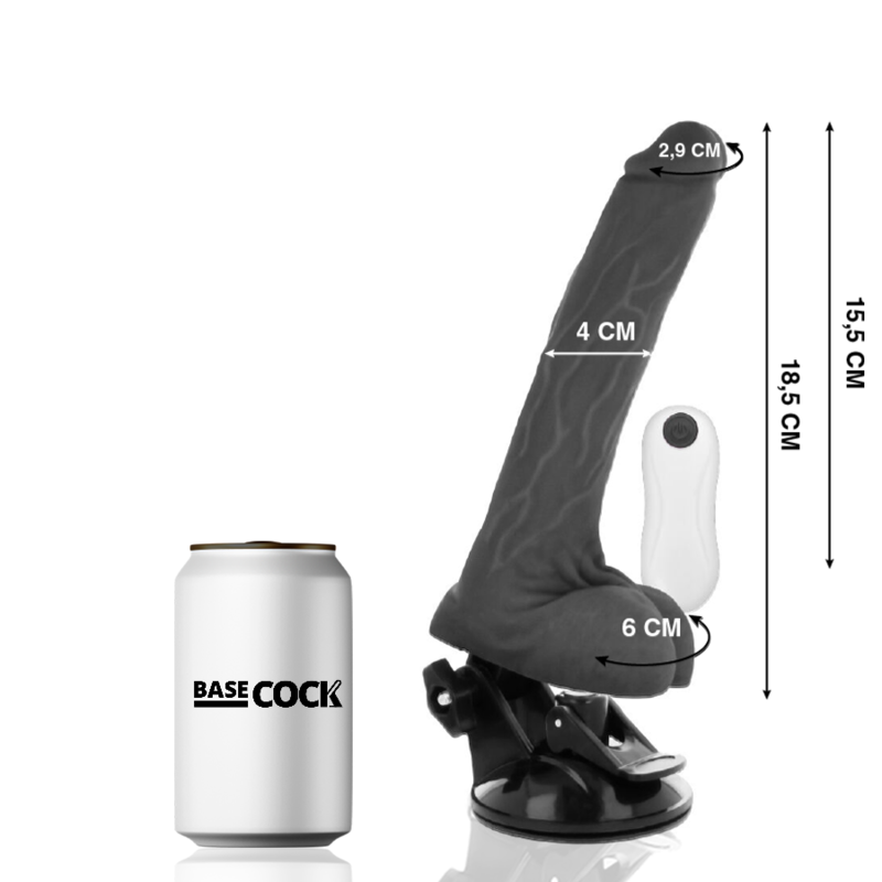 BASECOCK - VIBRATORE REALISTICO ARTICOLABILE TELECOMANDO NERO 18,5 CM -O- 4 CM