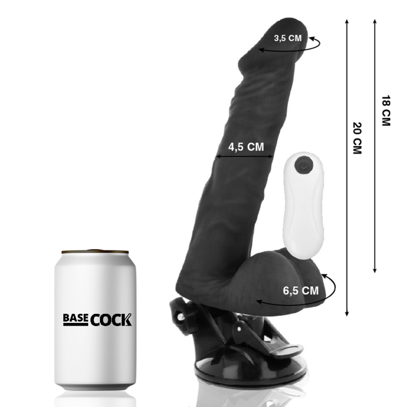 BASECOCK - VIBRATORE REALISTICO ARTICOLABILE TELECOMANDO NERO 20 CM -O- 4,5 CM