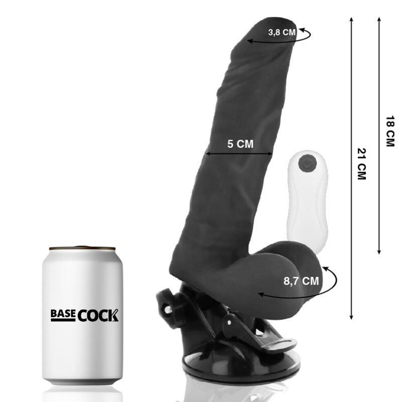 BASECOCK - VIBRATORE REALISTICO ARTICOLABILE TELECOMANDO NERO 21 CM -O- 5 CM