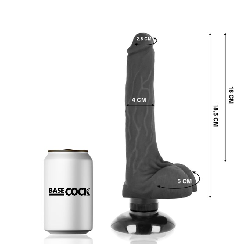 BASECOCK - VIBRATORE REALISTICO 2-1 NERO 18,5 CM -O- 4 CM