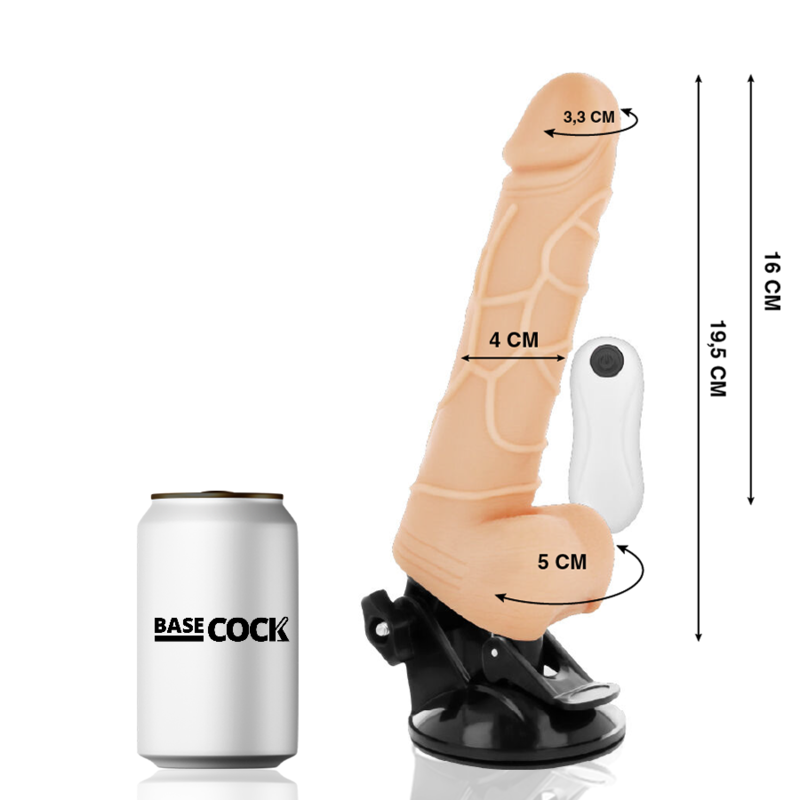 BASECOCK - VIBRATORE REALISTICO NERO CON TELECOMANDO CON TESTICOLI 19,5 CM -O- 4 CM