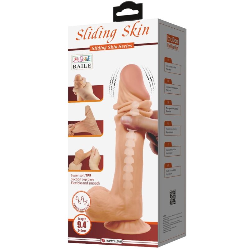 PRETTY LOVE - SERIE SLIDING SKIN DILDO REALISTICO CON VENTOSA SLIDING SKIN TELECOMANDO NATURALE 24 CM