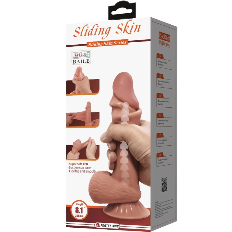 PRETTY LOVE - SERIE SLIDING SKIN DILDO REALISTICO CON VENTOSA SLIDING SKIN MARRONE 19,4 CM