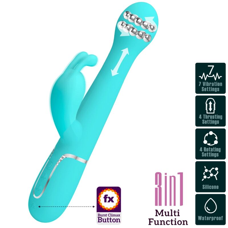 PRETTY LOVE - DEJON VIBRATORE RABBIT MULTIFUNZIONE 3 IN 1 VERDE ACQUA