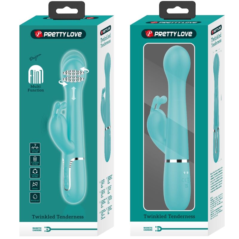 PRETTY LOVE - DEJON VIBRATORE RABBIT MULTIFUNZIONE 3 IN 1 VERDE ACQUA
