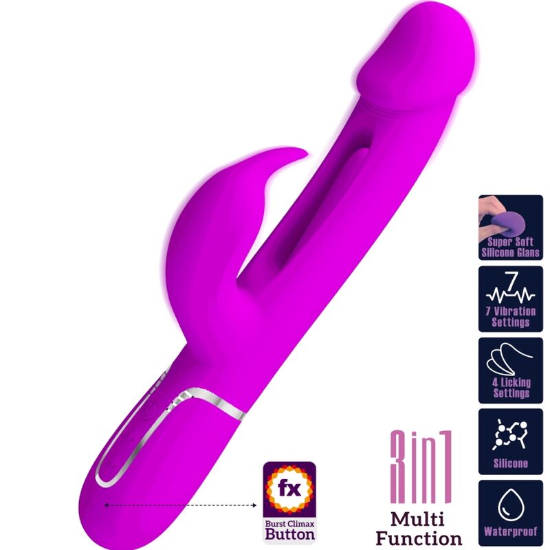 PRETTY LOVE - KAMPAS VIBRATORE CONIGLIO MULTIFUNZIONE 3 IN 1 CON LINGUA FUCSIA