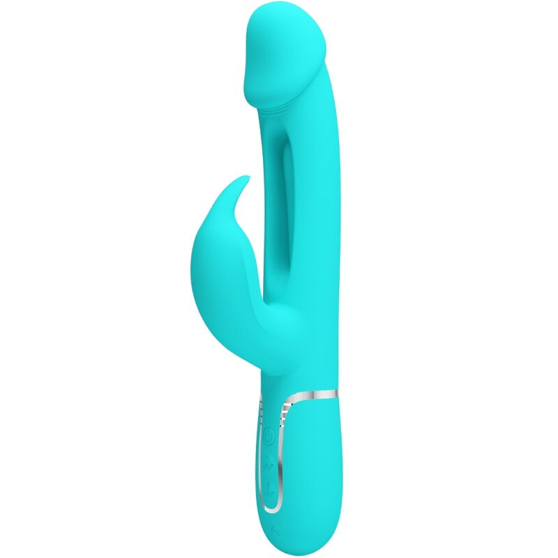 PRETTY LOVE - VIBRATORE CONIGLIO MULTIFUNZIONE 3 IN 1 KAMPAS CON LINGUA VERDE ACQUA