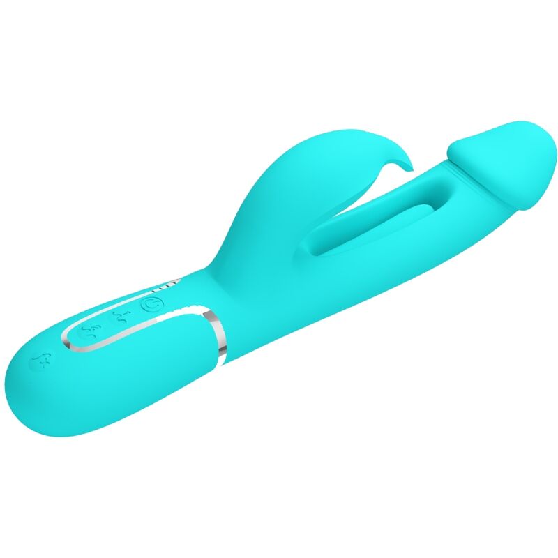 PRETTY LOVE - VIBRATORE CONIGLIO MULTIFUNZIONE 3 IN 1 KAMPAS CON LINGUA VERDE ACQUA