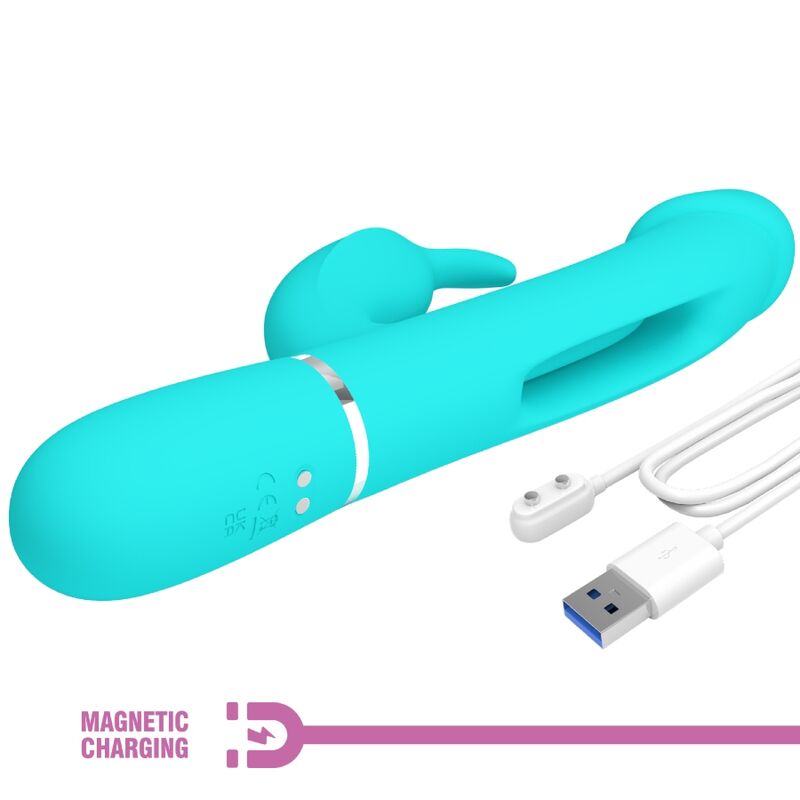 PRETTY LOVE - VIBRATORE CONIGLIO MULTIFUNZIONE 3 IN 1 KAMPAS CON LINGUA VERDE ACQUA