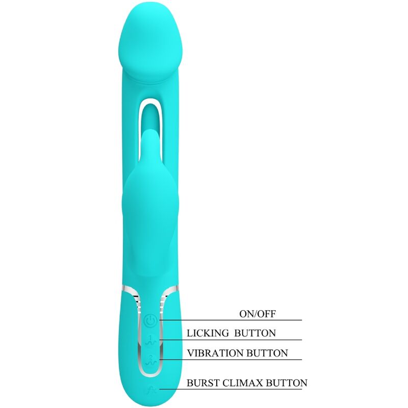 PRETTY LOVE - VIBRATORE CONIGLIO MULTIFUNZIONE 3 IN 1 KAMPAS CON LINGUA VERDE ACQUA