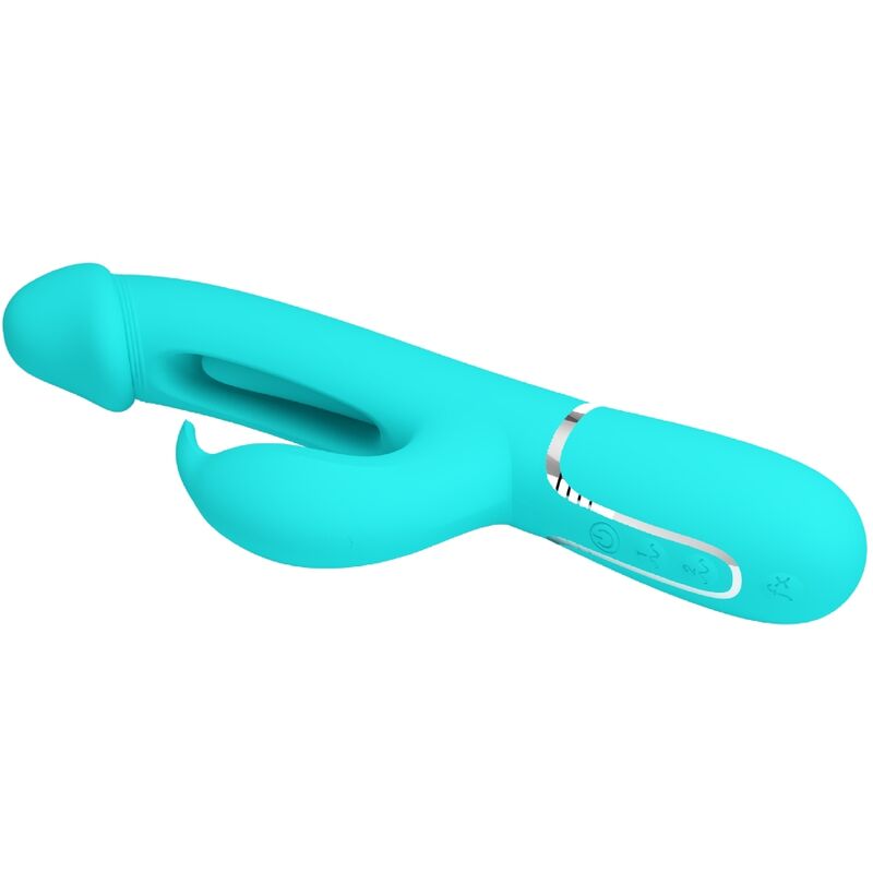 PRETTY LOVE - VIBRATORE CONIGLIO MULTIFUNZIONE 3 IN 1 KAMPAS CON LINGUA VERDE ACQUA