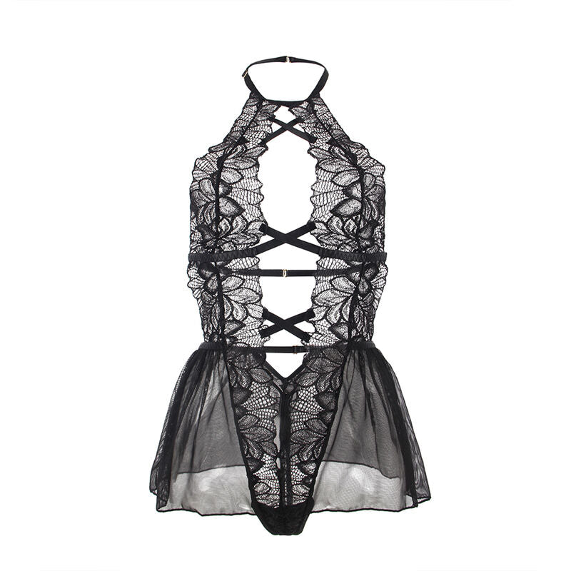 SUBBLIME - TEDDY CON COLLO ALTO E SCHIENA APERTA IN PIZZO NERO L/XL