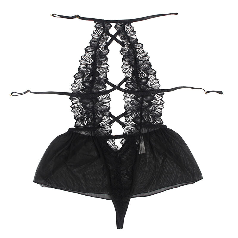 SUBBLIME - TEDDY CON COLLO ALTO E SCHIENA APERTA IN PIZZO NERO L/XL