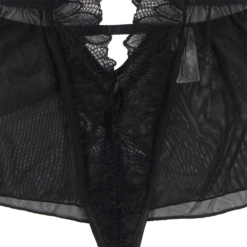 SUBBLIME - TEDDY CON COLLO ALTO E SCHIENA APERTA IN PIZZO NERO L/XL