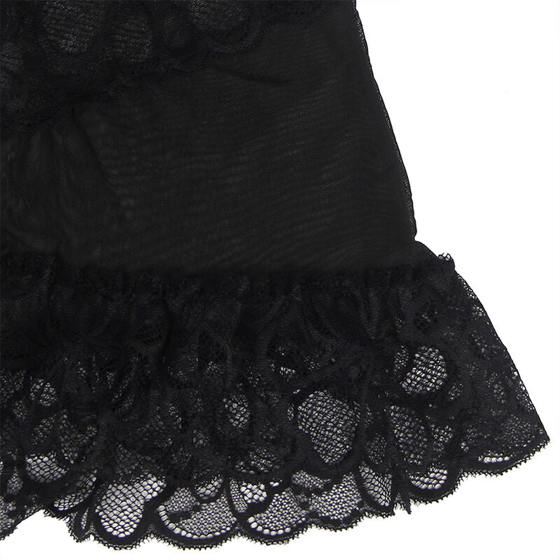 SUBBLIME - BABYDOLL CON SPALLINE REGOLABILI E PIZZO NERO TRASPARENTE STAMPA FLOREALE L/XL