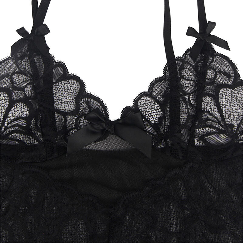 SUBBLIME - BABYDOLL CON SPALLINE REGOLABILI E PIZZO NERO TRASPARENTE STAMPA FLOREALE L/XL