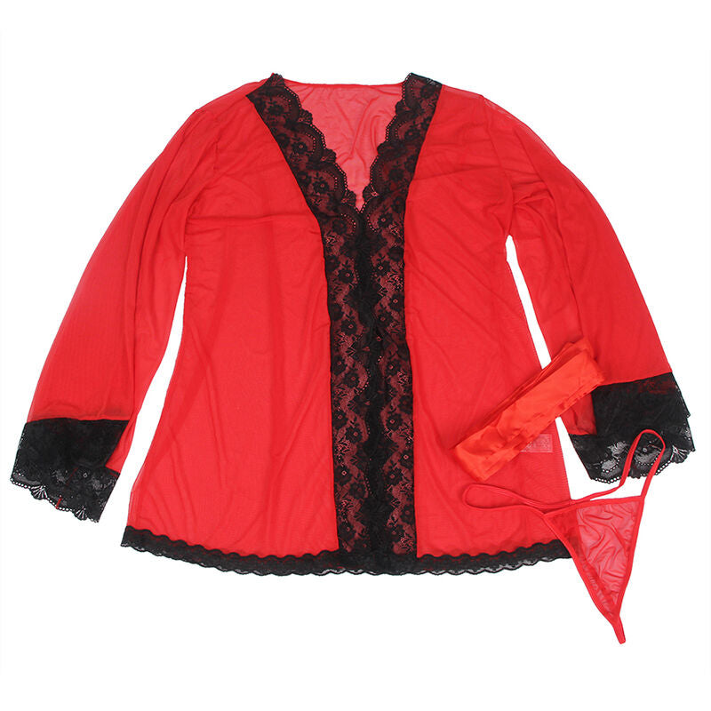 SUBBLIME - VESTAGLIA IN TESSUTO TRASPARENTE CON DETTAGLIO IN PIZZO ROSSO L/XL