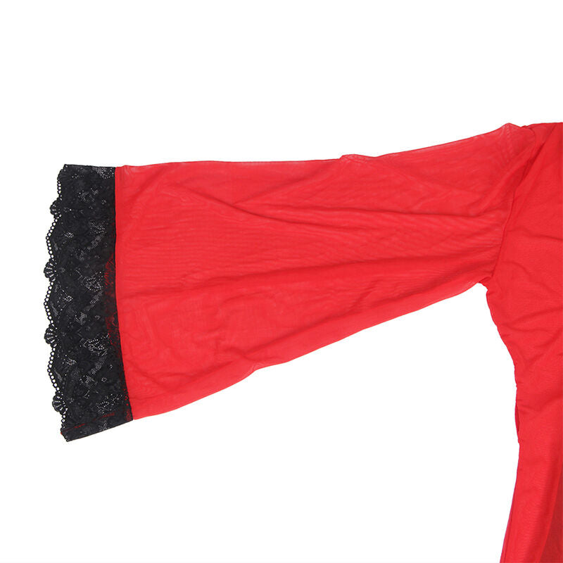 SUBBLIME - VESTAGLIA IN TESSUTO TRASPARENTE CON DETTAGLIO IN PIZZO ROSSO L/XL