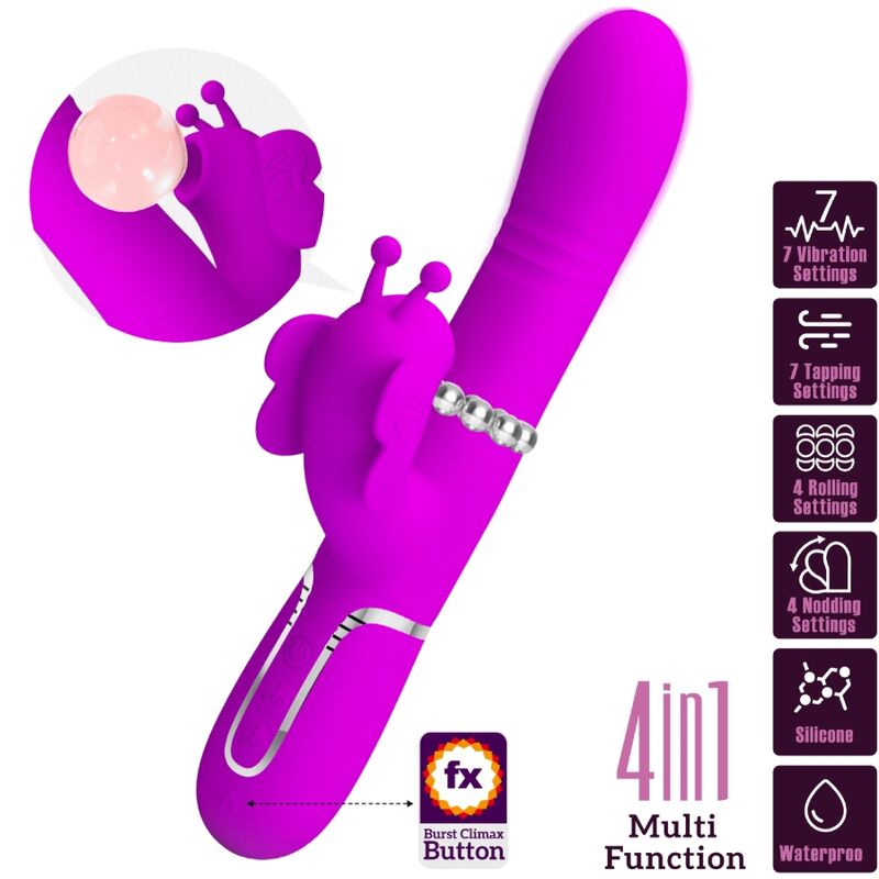 PRETTY LOVE - VIBRATORE RABBIT MULTIFUNZIONE 4 IN 1 FARFALLA FUCSIA