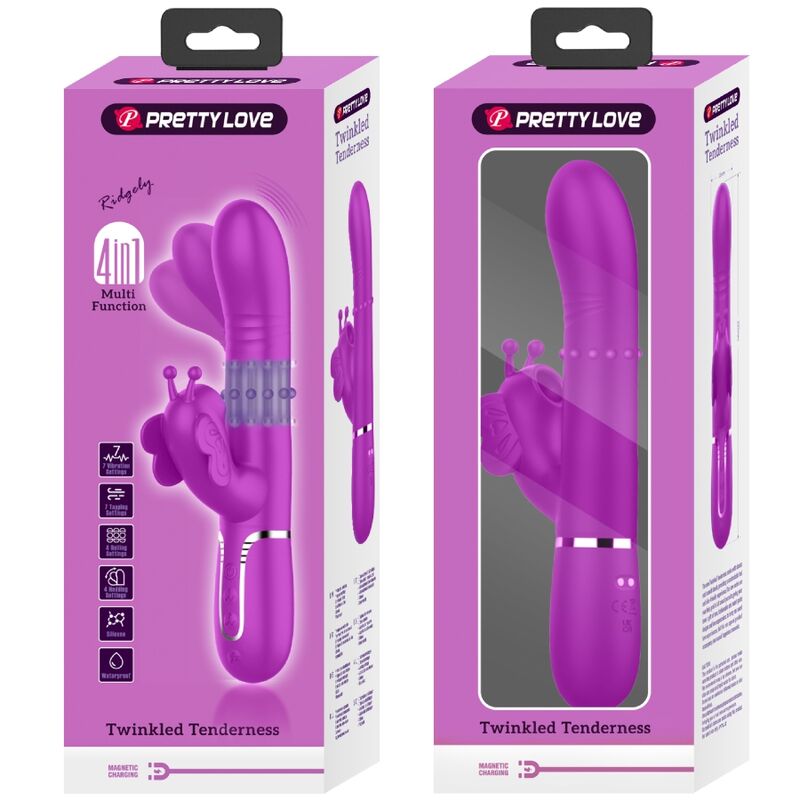 PRETTY LOVE - VIBRATORE RABBIT MULTIFUNZIONE 4 IN 1 FARFALLA FUCSIA