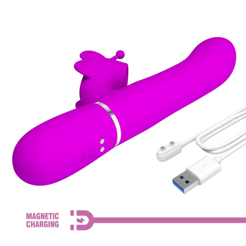 PRETTY LOVE - VIBRATORE RABBIT MULTIFUNZIONE 4 IN 1 FARFALLA FUCSIA