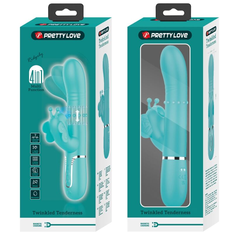 PRETTY LOVE - VIBRATORE CONIGLIO MULTIFUNZIONALE 4 IN 1 FARFALLA VERDE ACQUA