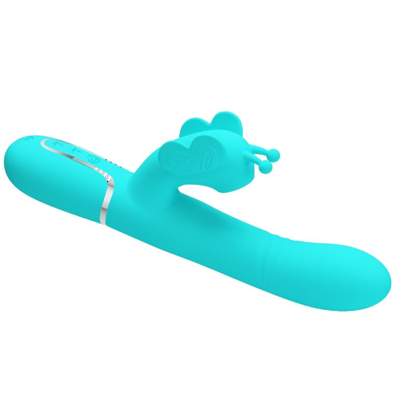 PRETTY LOVE - VIBRATORE CONIGLIO MULTIFUNZIONALE 4 IN 1 FARFALLA VERDE ACQUA