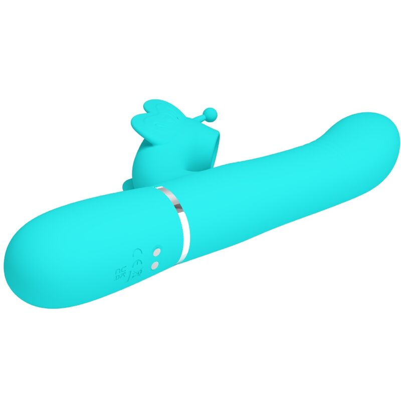 PRETTY LOVE - VIBRATORE CONIGLIO MULTIFUNZIONALE 4 IN 1 FARFALLA VERDE ACQUA