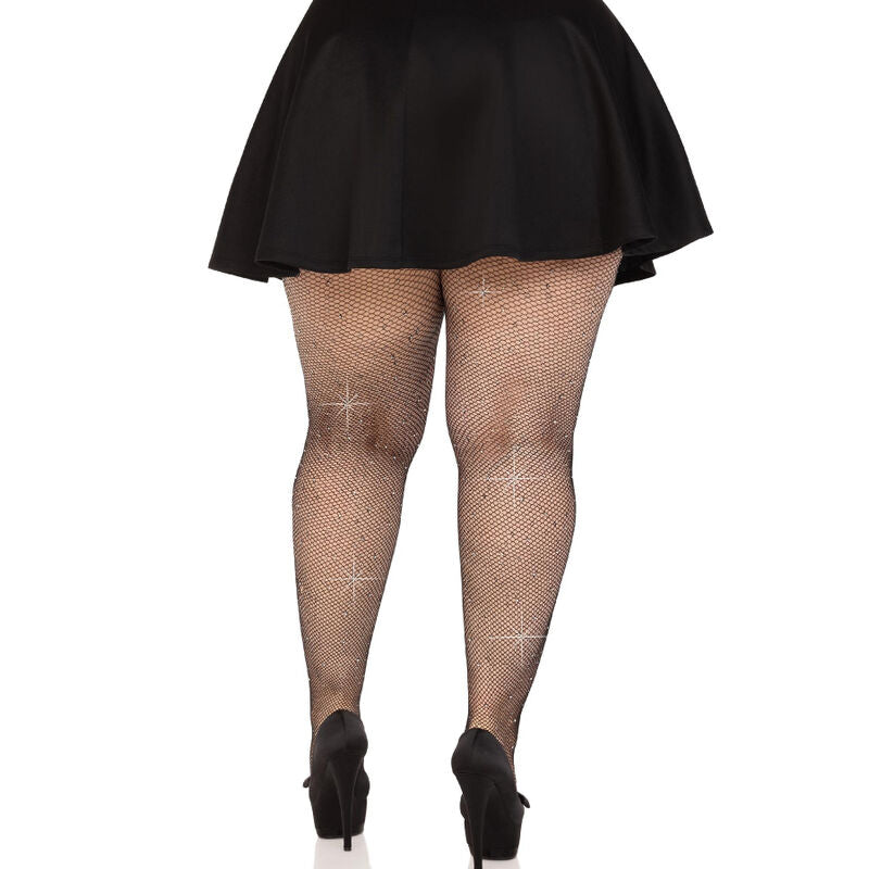 LEG AVENUE - MEDIAS REJILLA CRISTALIZADA CARAMELO PLUS SIZE