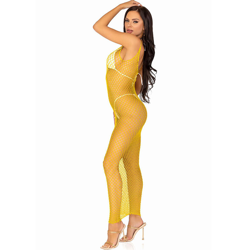 LEG AVENUE - ABITO LUNGO A RETE GIALLO TAGLIA UNICA