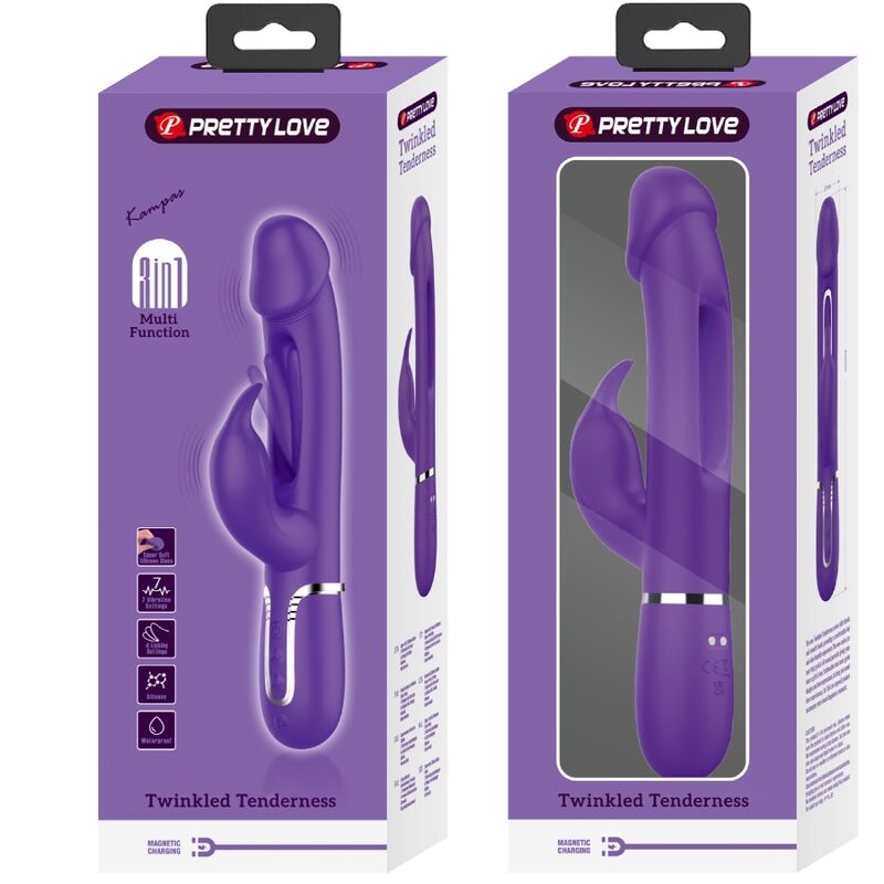 PRETTY LOVE - KAMPAS VIBRATORE CONIGLIO MULTIFUNZIONE 3 IN 1 CON LINGUA VIOLA