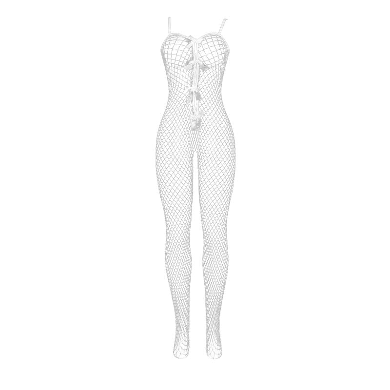SUBBLIME - 951740 Bodystocking a rete bianca senza cavallo con fiocchi, taglia unica