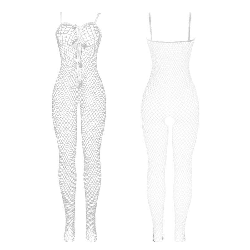 SUBBLIME - 951740 Bodystocking a rete bianca senza cavallo con fiocchi, taglia unica