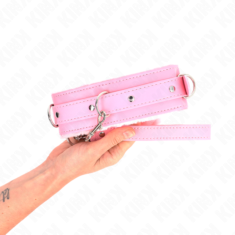 KINK - COLLARE ROSA CON GUINZAGLIO 65 CM CON FERMATURE REGOLABILI 36-42 CM X 5,5 CM