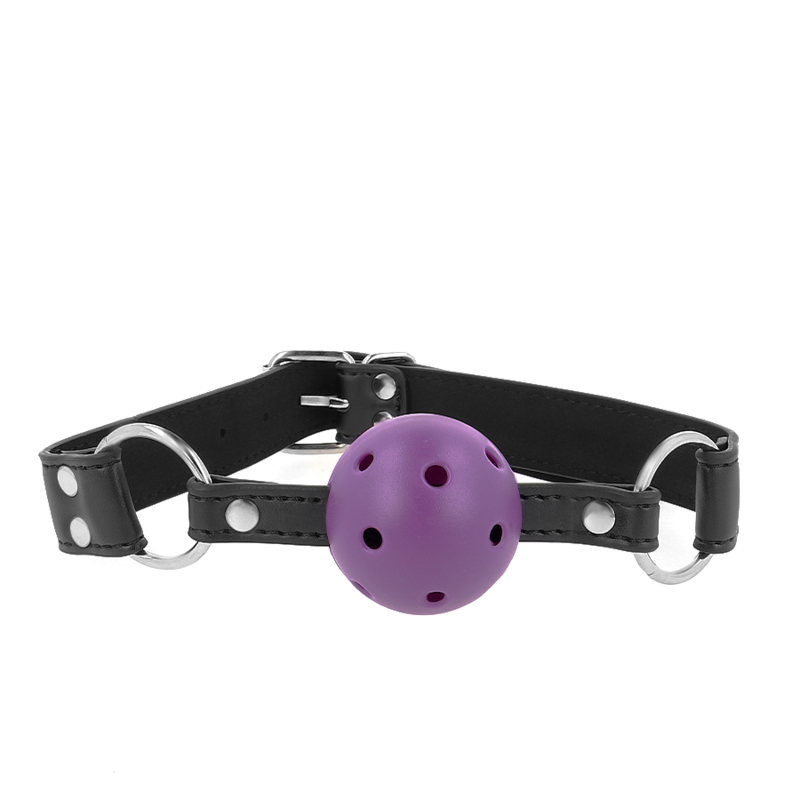 KINK - BALL GAG TRASPIRANTE 4 CM CON DOPPIO RIVETTO VIOLA 62 x 2,5 CM REGOLABILE 42-58 CM