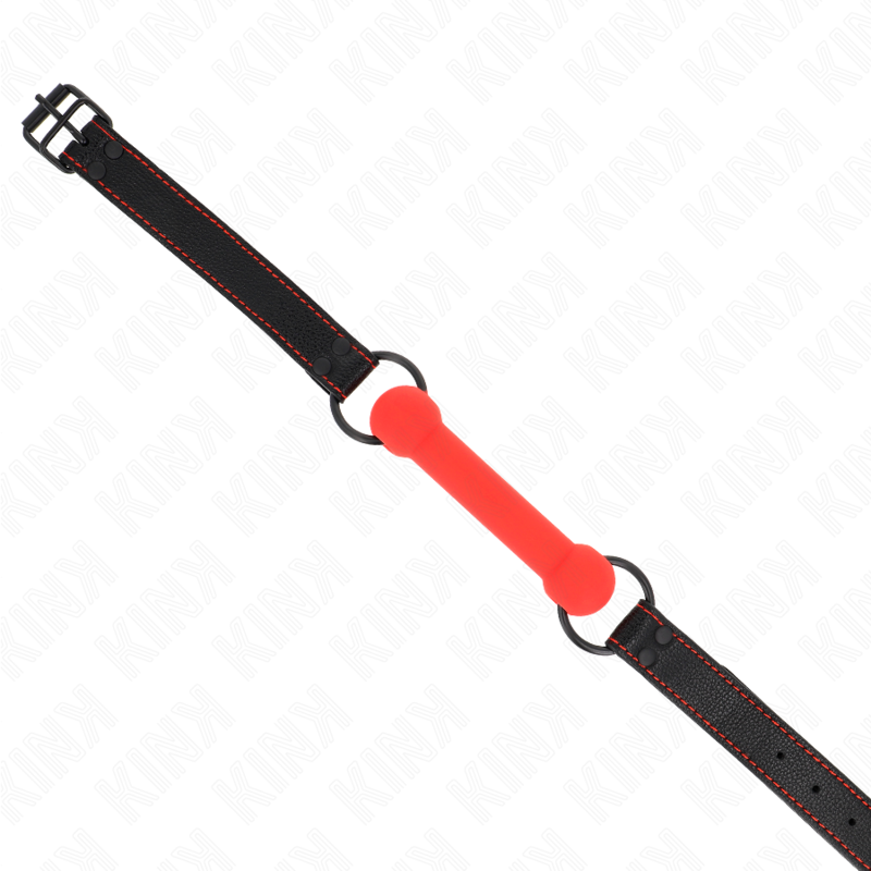 KINK - BAVAGLIO A FORMA DI OSSO CON CINTURINO REGOLABILE IN SIMILPELLE ROSSA 41-57 CM