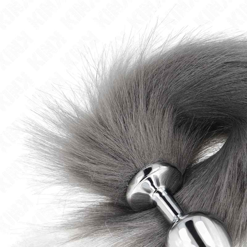 KINK - PLUG ANALE TAGLIA M 8 X 3,5 CM CON CODA SINTETICA 40 CM ARGENTO E BIANCO